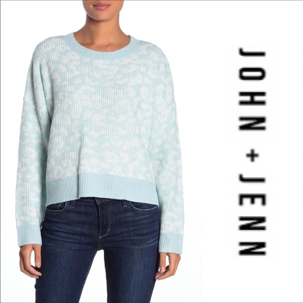John + Jenn Leopard Dolman Sweater Pullover Blue M